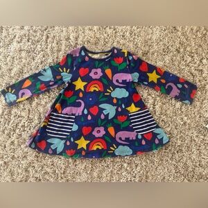 Mini Boden Blue Multicolor Patterned Dress 5-6T